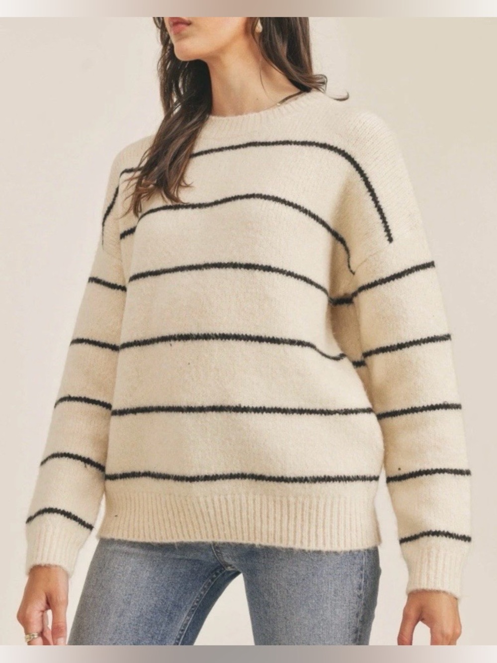 Lush Nordstrom Women’s Ivory Stripe Oversized Sweater Chic Cozy Pullover Large